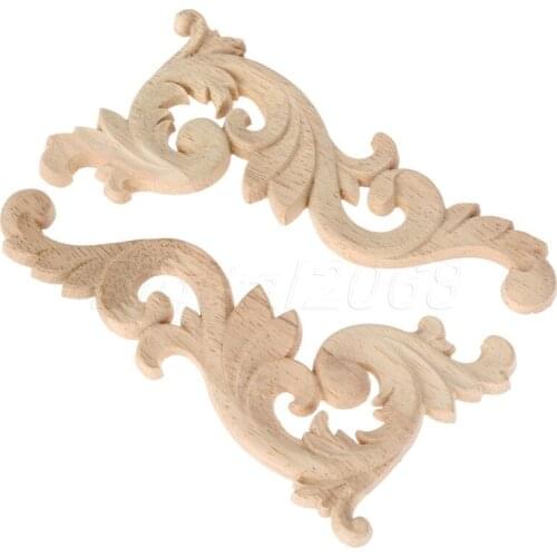A Pair 15*8*0.8CM Left And Right Wood Carved Corner Onlay Applique Unpainted Frame Decal carpenter Decoration Furniture Decor