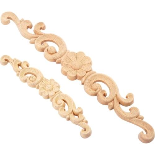 1Pcs Wood Carved Decal Corner Appliques Frame Door Furniture Woodcarving Decorative Figurines Craft Long Applique 16*3cm/27*4cm