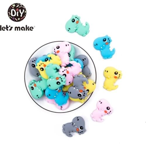 Lets Make 20pcs Silicone Beads Dinosaur Shape Silicone Food Grade Teething Beads DIY Bracelet Bpa Free Baby Teether Accessories