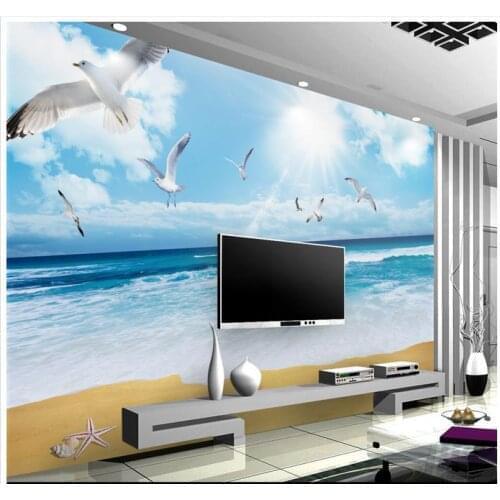 3d wallpaper custom 3d murals wallpaper wall paper The blue sky white clouds beach seascape TV setting wall home decoration