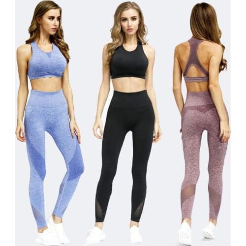 2 Piece Seamless Workout Set Hollow Out Sport Leggings+Sports Bra Yoga Set Outfit For Women Sportswear Athletic Clothes Gym Sets
