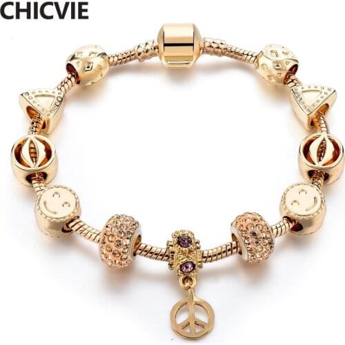 CHICVIE Best Gold Smiley Face & Mouth Custom Bracelets & Bangles Charms For Jewelry Making Bracelet For Women Bracelet SBR170114