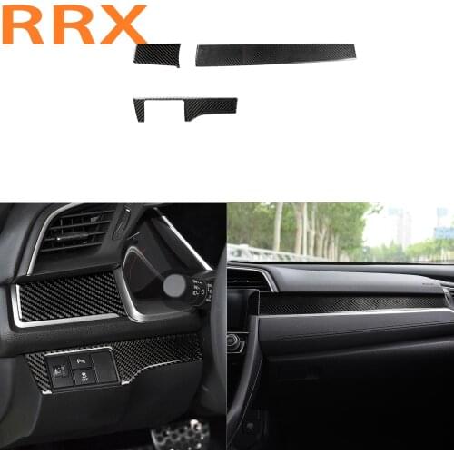 For Honda Civic 10th Car Interior Moulding Strips Carbon Fiber Car Central Control Decal Sticker Headlight Adjust Button Cover