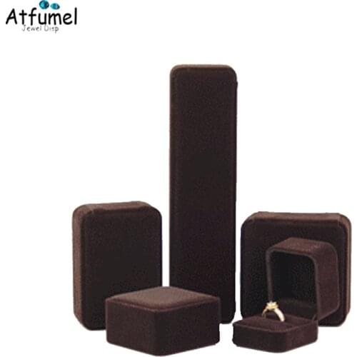 Elegant Brown Velvet Ring Earring Necklace Pendant Bracelet Jewelry Storage Box Birthday Party Ring Holder Organizer Gift Box