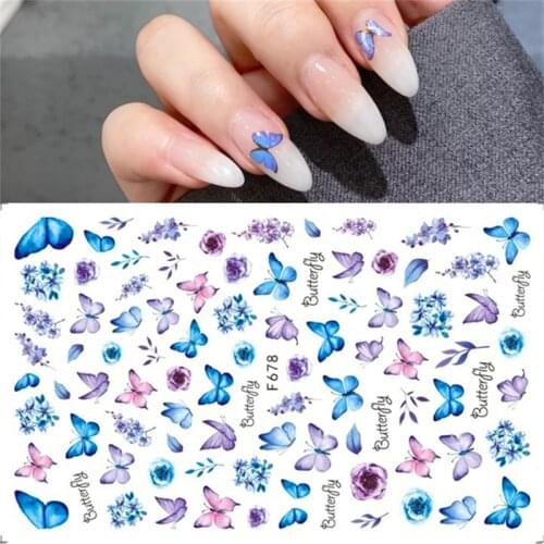 Holographic Butterfly Nail Sliders Gradient Retro Rose Stickers For Nails Manicure Nail Decoration Self Adhesive Nail Sticker