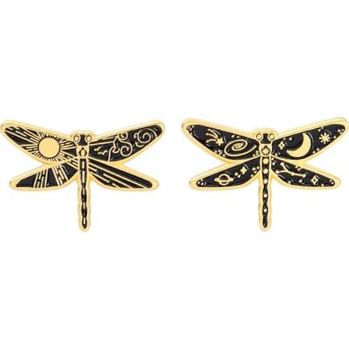 HOSENG 2Pcs Dragonfly Cartoon Insect Brooch Black Gold Color Summer Backpack Lapel Badge Fashion Enamel Pin Friends Gift HS_168