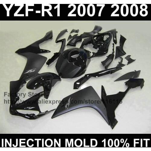 Chinese Cheap motorcycle injection ABS fairings for YAMAHA R1 2007 2008 YZF R1 07 08 flat glossy black fairing parts
