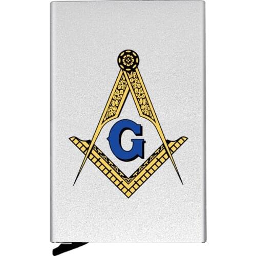 Classic Metal Men Women Credit Card Holder High Quality Freemasonry Symbols Printing Travel ID Cardholder Case Rfid Wallet