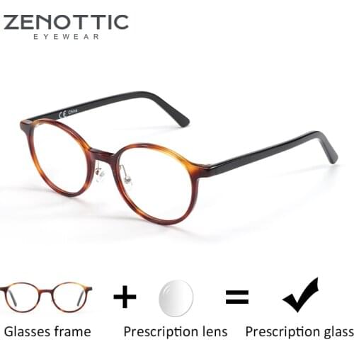 ZENOTTIC Acetate Round Glasses Frames Blue Light Blocking Optical Myopia Lens For Men Women Goggles Prescription Eyeglasses