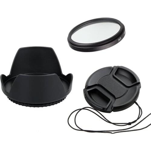 For Nikon Canon 49/52/55/58/62/67/72/77/82mm Lens Hood + Lens Cap + 58mm UV Lens Filter DSLR Camera Lens Accessories