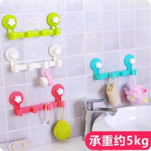 Small Flower Double Suction Cup 4 Hook Rack Multi Purpose Door After Key Hanger