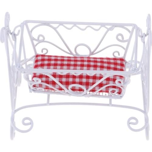 Metal Cradle Rocking Bed Nursing Room Furniture 1/12 Dolls House Miniature