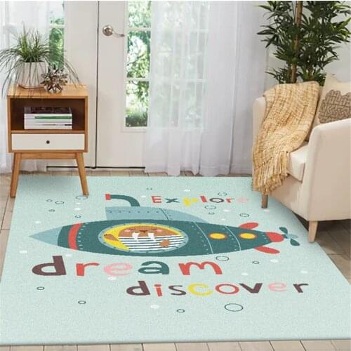 Cute Sea Lion Carpet for Kids Room Flooring Mat Light Green Cartoon Animal Rectangle Rugs for Children Room Bedroom Beside Mat