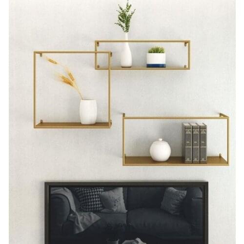 Wall Wrought Iron Shelf Nordic Gold Metal Frame Iron Rack Bookshelf Background Wall Decoration Display Stand Potted NJ71420