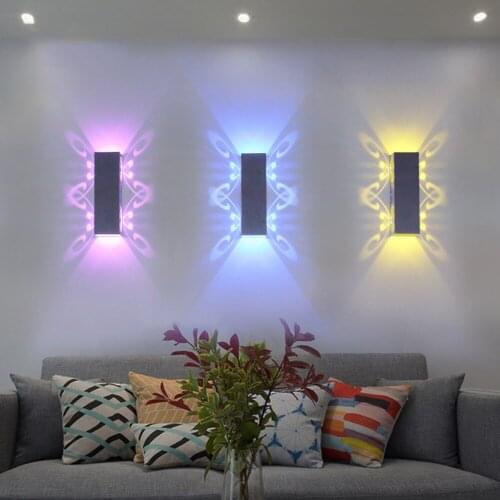 Led Wall Lamp Sconce lights Double batteryfly Aluminum fixture Up and down modern 2W 6W AC85-265V for home hotel KTV Bar IQ