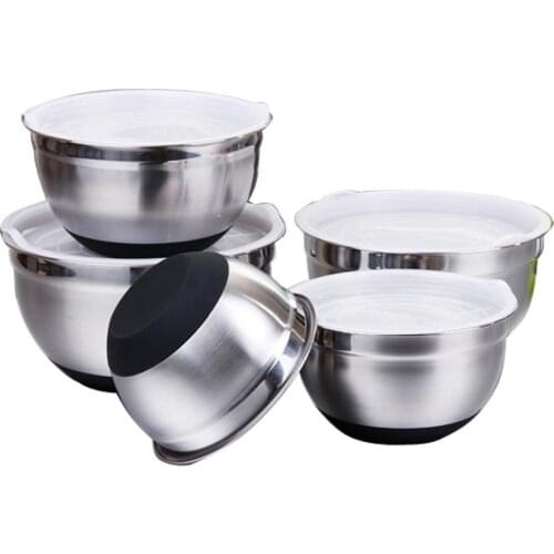18/20/22/24cm Non-slip Kitchen Bowl Stainless Steel Mixing Bowl Kitchen Fruit Salad Storage Bowl Silicone Base Food Container