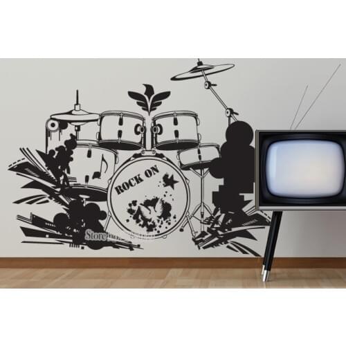 Newest Creative Drum Set Art Wall Home Decoration Vinyl Wall Sticker Removable Colorful Musical Drum Set Decals Livingroom LA378