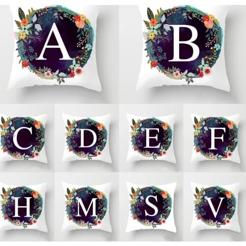 New English Alphabet Floral Pillowcase Blue Green Garland Print Cushion Cover Hot Decorative Pillows Cover for Sofa Couch Chairs
