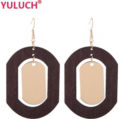 YULUCH The Latest Best-selling Fashion Woman Wooden Earrings Hanging Alloy Accessories Drop Earrings Jewelry Statement Earrings