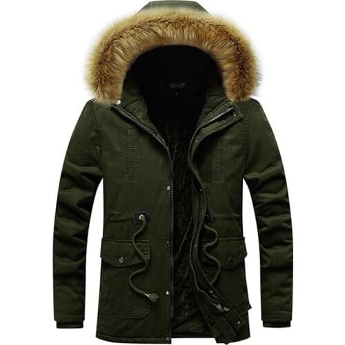 New Russia Winter Jacket Men Fur Collar parkas Fashion Medium Long Hooded Cotton Jacket Men Thick Windproof Coat