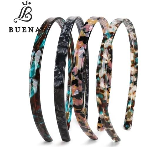 4 Pieces Cellulose Acetate Headband Skinny Headband Thin Headbands with Teeth Non-Slip (Blue, Green,Black, Colorful)