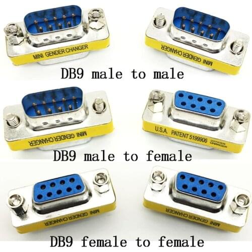 DB9 9Pin Male To Male Mini Gender Changer Adapter RS232 Serial Connector Female To Female Female To Male D-Sub Connectors