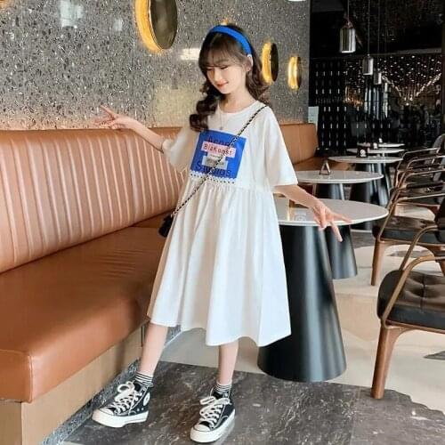 Girls Dress Summer Casual Loose Robe Dress Girls Letters Printing T-shirt Dress Princess Party Dresses Children Clothes Vestido