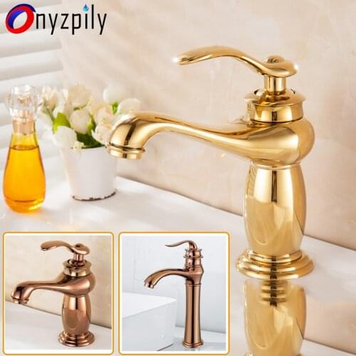 Luxry Gold Washroom Basin Faucet Rose Gold Washbasin Faucets Hot & Cold Water Mixer Crane Retro Deck Mounted Taps Single Handle
