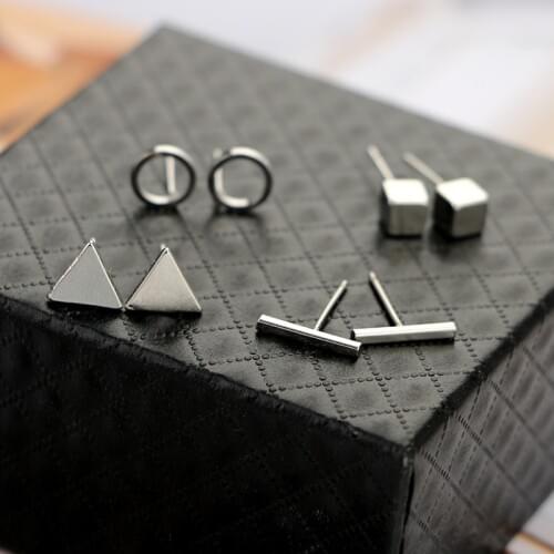 2020 New Fashion 4 Pairs/Set Geometric Stud Earrings Women Black Gold Silver Color Round Triangle Cubic Bar Boho Punk Jewelry