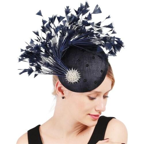 High Quality 4 Layer Women Sinamay Fascinator Hats Elegant Ladies Wedding Headwear With Fancy Feather Occasion Hair Accessories