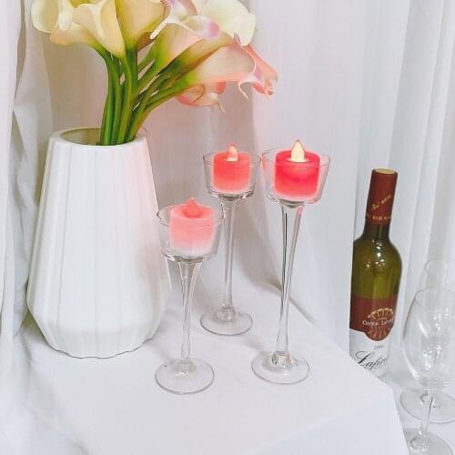 Glass candle holder decoration European three-piece transparent high-foot wax table decoration home wedding decoration