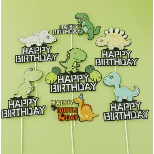 New Dinosaur Happy Birthday Cupcake Topper Cartoon Animal Birthday Cake Topper for Kids Birthday Dinosaur Party Cake Decorations