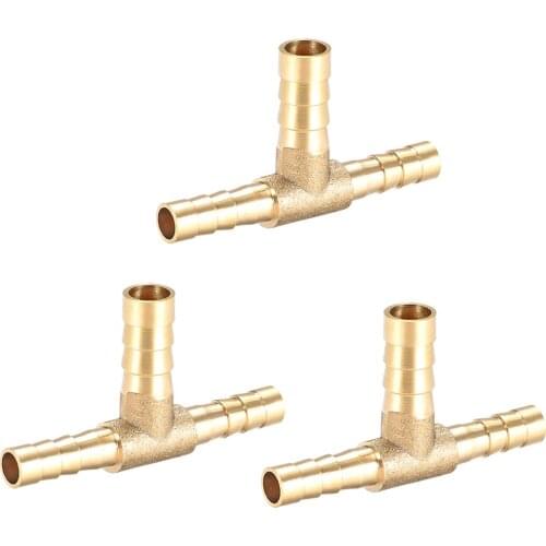 Uxcell 3pcs 6x8x6mm Brass Hose Reducer Barb Fitting Tee T-Shaped 3 Way Barbed Connector Air Water Fuel for air water fuel