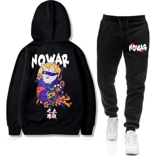 Japanese NOWAR CAT Mens Sets hoodie+Pants Harajuku wholesale tiger Sport Suits Casual Sweatshirts Tracksuit Sportswear clothing