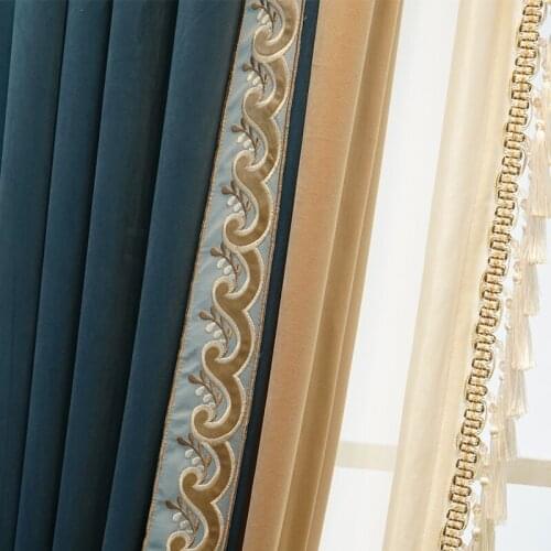 2021 New American Curtains for Living Room European Luxury Villa Bedroom Shading Flannel French Window Screen Velvet Fabric