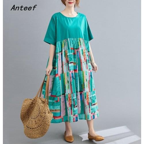 Short sleeve plus size cotton vintage dresses for women casual loose long summer sun dress elegant clothes 2021 ladies sundress