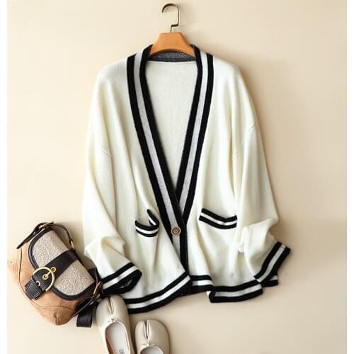 2021 new styles cashmere wool open cardigan coat women winter warm outerwear knitted contrast neck long sleeve oversized sweater