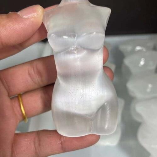 1pcs hand carved natural selenite crystal gypsum female model body craft ornament