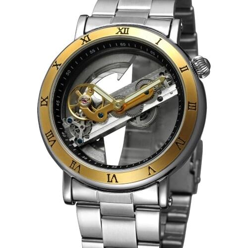 2018 Mens Watch Self-wind Automatic Mechanical Wristwatch Male Skeleton Double-sided Flywheel Stainless Steel Hollow Out Clock