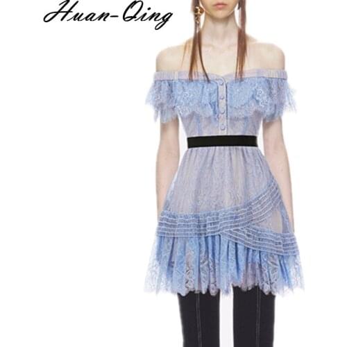 2019 Summer Self Portrait Runway Women Sexy Lace Hollow Out Cloak Sleeve Tunic Party Dress Off Shoulder Sweet Cape Vestido Dress