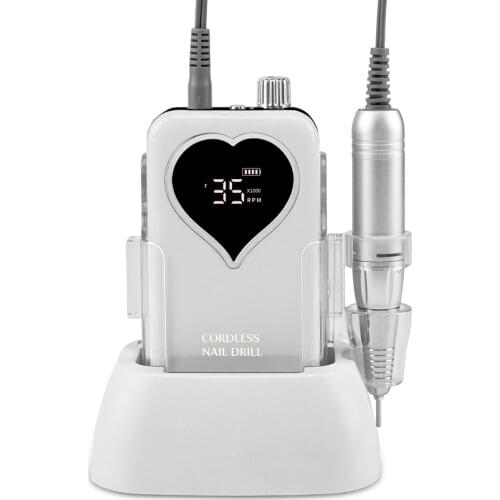 Heart Desktop Cordless Base LED Logo Electric Nail Drill Machine 35000rpm Drill Set for Manicure Pedicure Rechargeable Battery