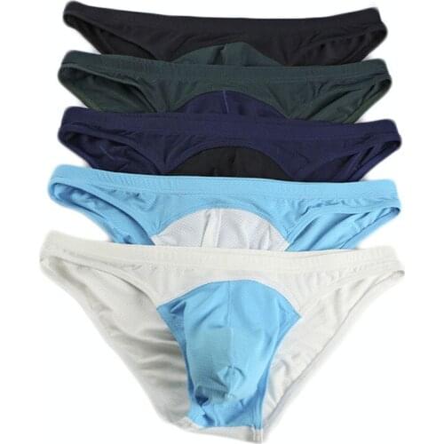 5PCS Sexy Men Underwear Briefs U Convex Big Penis Pouch Design Low Waist Patchwork Men Nylon Briefs for Man Bikini Underpants