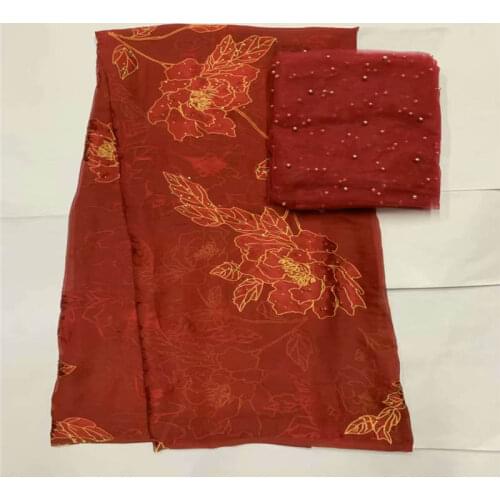 African soft silk fabric for garment neat embroidery on the red satin material with swiss voile lace tissu! LXF6171
