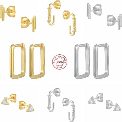 GS 925 Sterling Silver Geometric Rectangle Triangle Bar Stud Earrings For Women Luxury Rock Puck Jewelry Piercing Ohrringe