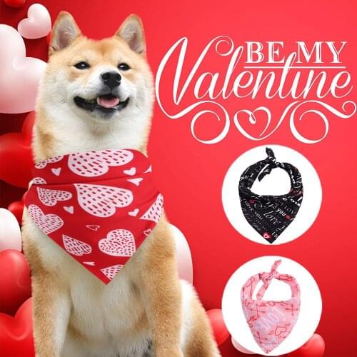 Pink Red Black Cat Dog Bandana Valentines Day Pet Bibs Scarf Adjustable Neckerchief Scarf Saliva Towel for Small Medium Dogs