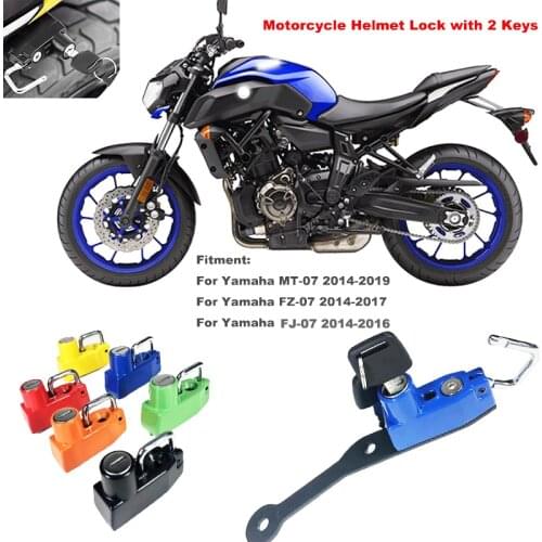 Motorcycle Helmet Lock Six Color Side Anti-theft Security with 2 Keys Fits for Yamaha MT-07 2014-2019，FZ-07 14-17, FJ-07 14-16