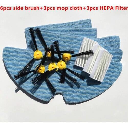 Vacuum Robotic Cleaner Parts for Haier SWR-T320 T321 T325 vacuum cleaner parts side brush x6+ mop cloth x3+HEPA Filter x3