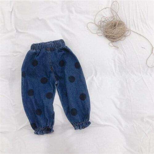 2 3 4 5 6 Y Girls Jeans Fashion Korean Loose Harem Pants Casual Dot Print Trousers Elastic Waist Kids Denim Pants 2019 Autumn
