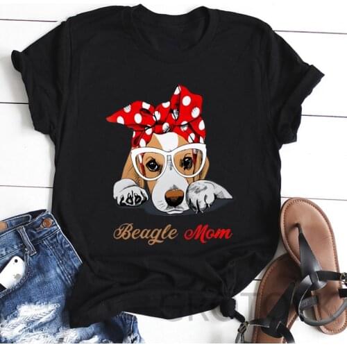 Kawaii Dog Prints Black Tshirt Women Short Sleeved Women T Shirt Beagle Mom Vintage T-shirt Womens Fashion Harajuku Tops