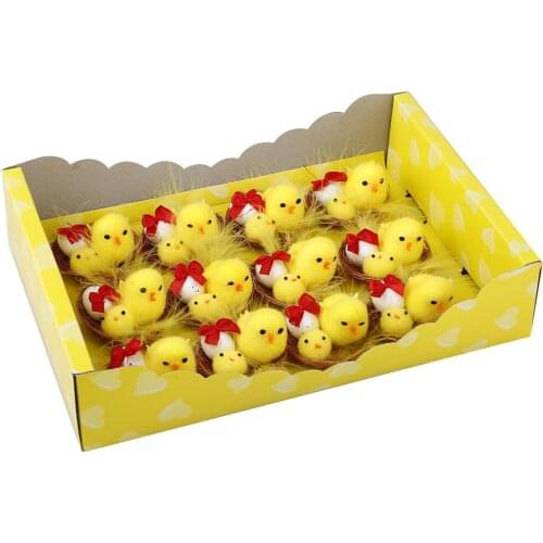 12PCS Simulation Easter Chick Yellow Mini Artificial Home Decoration Toy For Kids Plush Chicken Easter Decor Gift